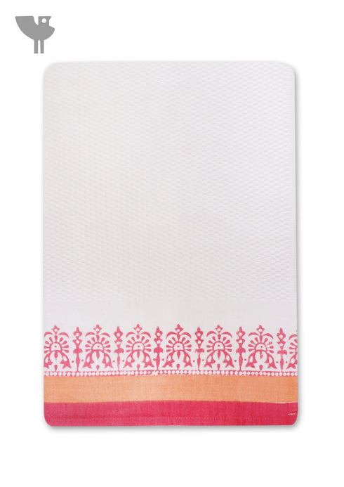 Handloom Cotton Bath Towel With Block Print Border